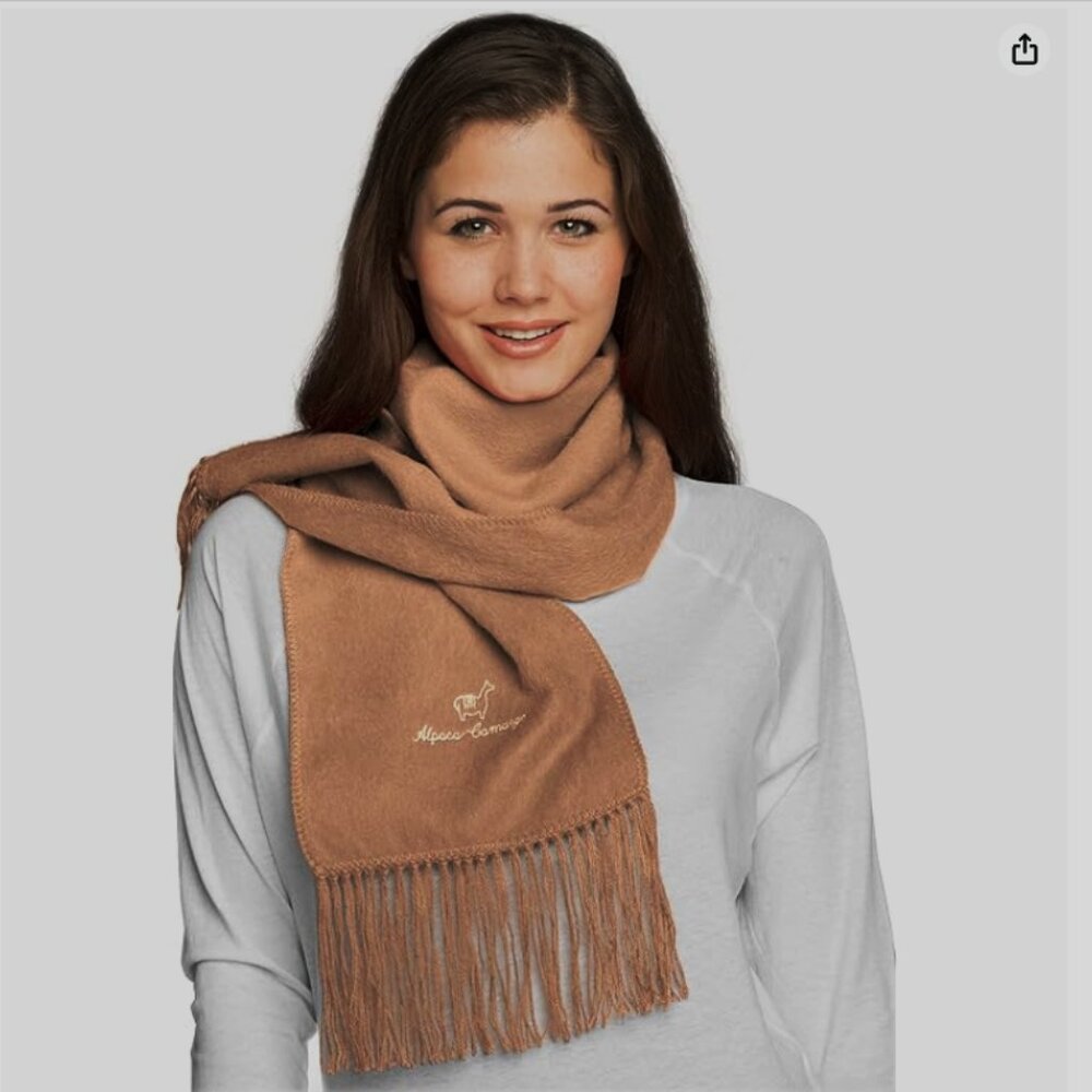 🌻100% Alpaca Camargo Camel Fringe Scarf